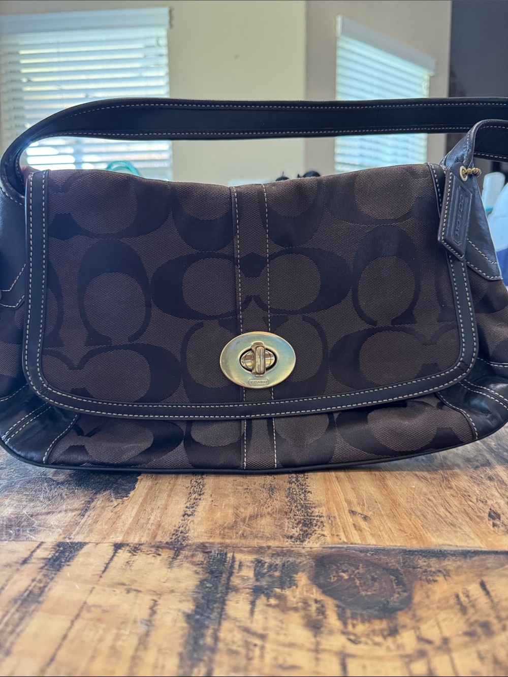 Coach Dark Brown Signature Turnlock Shoulder Bag